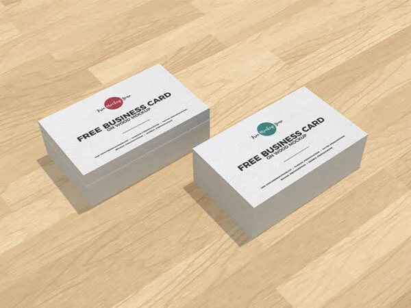 Two Stack of Business Cards On Wooden Surface Mockup 1
