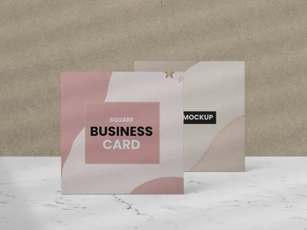 Two Standing Square Business Cards in Front of Each Other Mockup 1