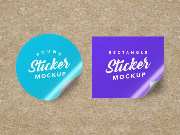 Two Stickers in Round and Rectangle Shape Mockup 1