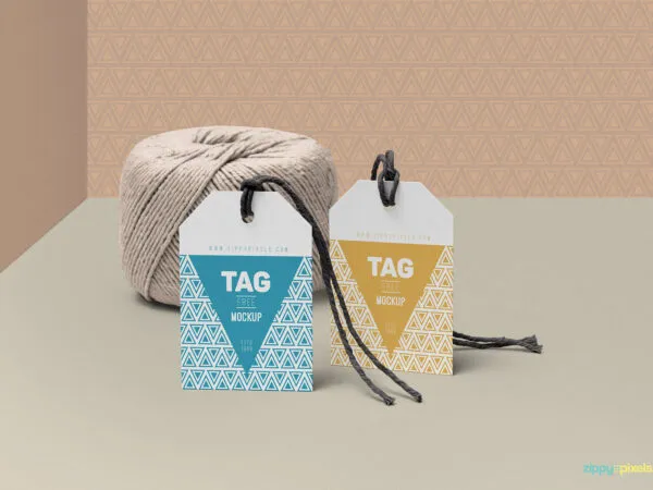 Two Tags with String Mockups in Different Views 1