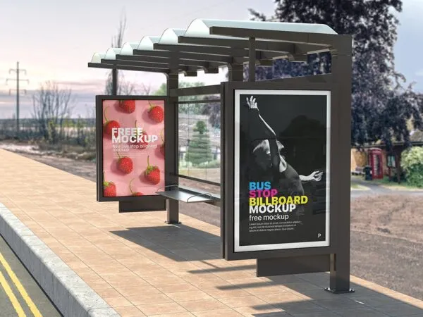Two Vertical Bus Stop Billboards Mockup 1