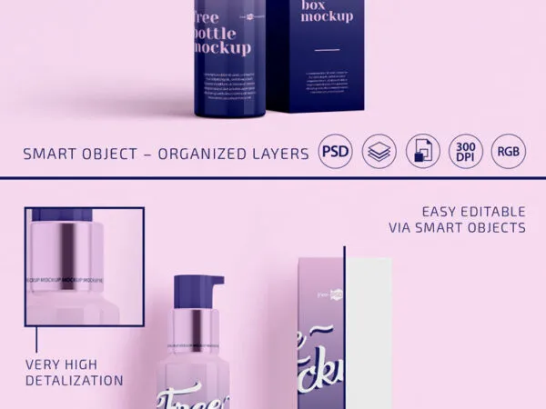 Two Vertical Cosmetic Bottle and Box Mockups 1
