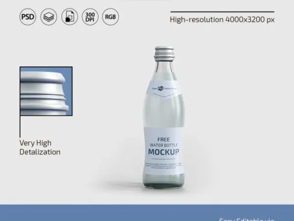 Two Vertical Glass Water Bottle Mockups 1