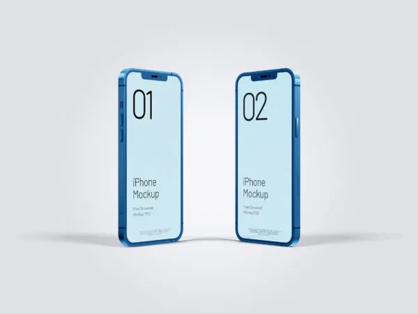 Two iPhone 12 Pro Max Standing in the Half Side View Mockup 1