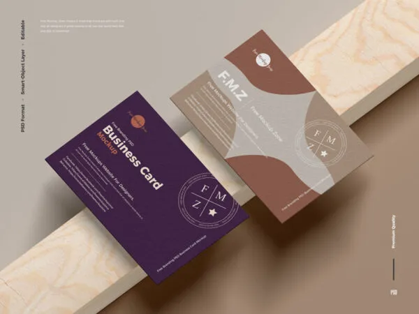 UK Size Business Card Mockup laying on a Wooden Piece 1