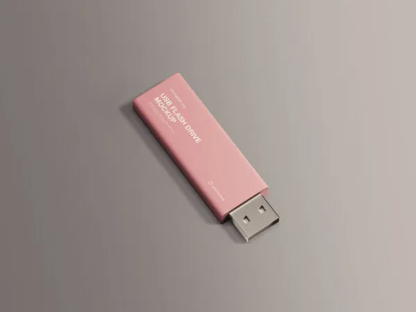 USB Flash Drive Placed Downwardly on a Flat Surface Mockup 1