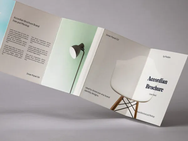 Unfolded 5 Panel Brochure Mockup Hovering Upright 1