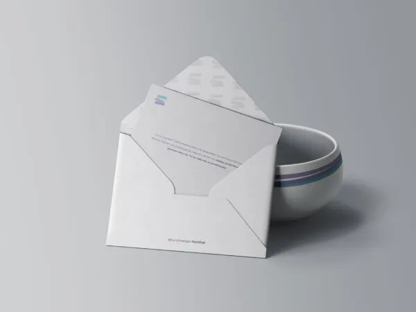 Unique Envelope Mockup Along with a Bowl 1