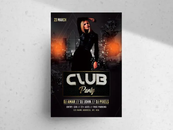 Urban Black Glitter Nightclub Party Flyer Template 1