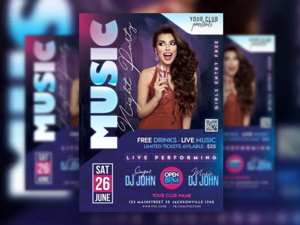 Urban Blue and Violet Nightclub Party Flyer Template 1