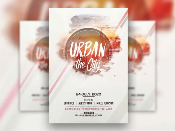 Urban Concert Party Flyer Template Featuring the Sunset of a City 1