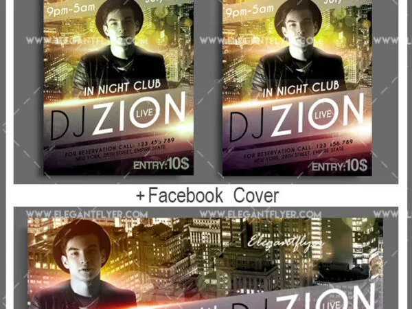 Urban DJ Party Event Flyer Template and Facebook Cover 1