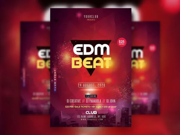 Urban EDM Beat Flyer Template Painted in Red and Pink 1