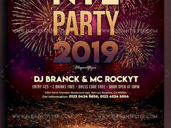 Urban Fireworks New Year Night Flyer and Facebook Cover Template 1