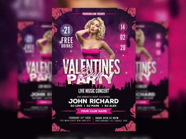 Urban Floral Valentines Day Party Flyer Template 1