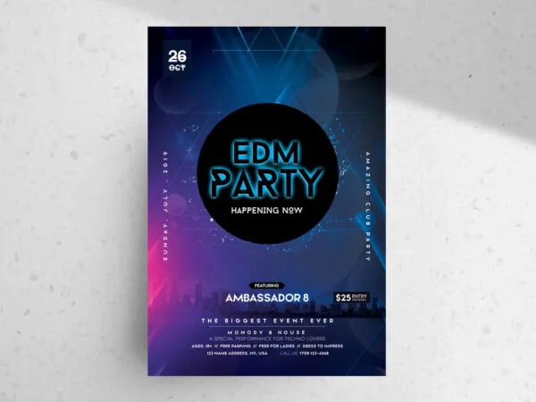 Urban Glitter EDM Party Music Flyer Template 1
