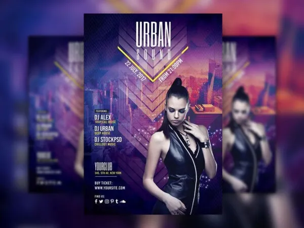 Urban Nightclub Flyer Template with City View Background 1
