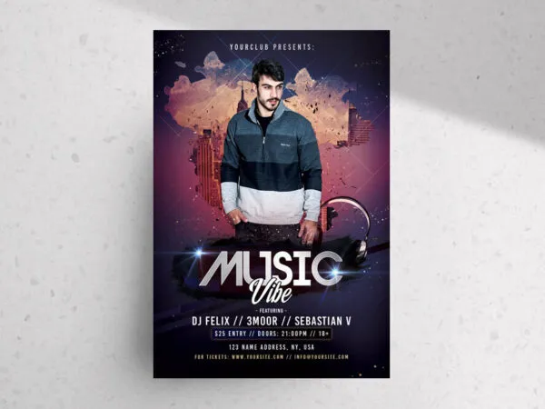 Urban Sparkly Elegant Music Party Flyer Template 1