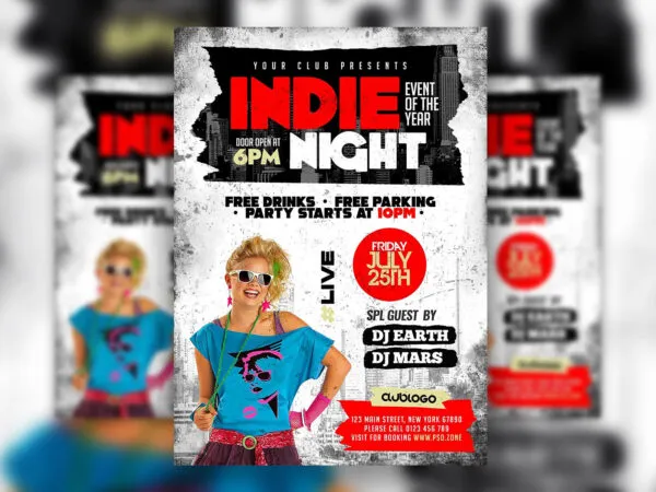 Urban Vintage Indie Rock Concerts Party Flyer Template 1