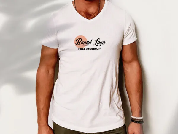 V Neck T shirt Mockup Featuring a Man Wearing it in the Front View 1