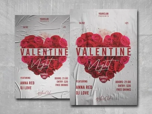 Valentine Flyer Template Featuring Heart Made out of Roses 1