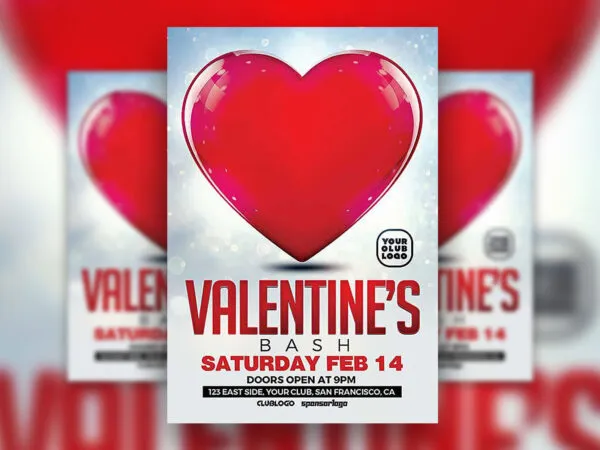 Valentines Bash Event Flyer Template with Bokeh Background 1
