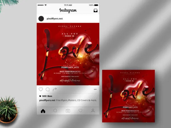 Valentines Day Instagram Post Template with Hearts 1
