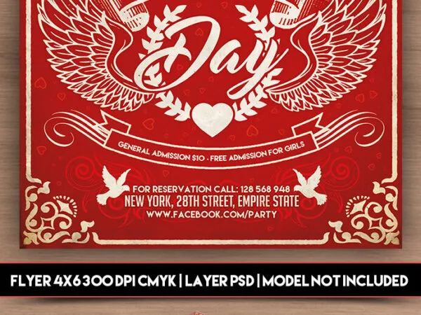 Valentines Day Party Flyer Template Red Background 1