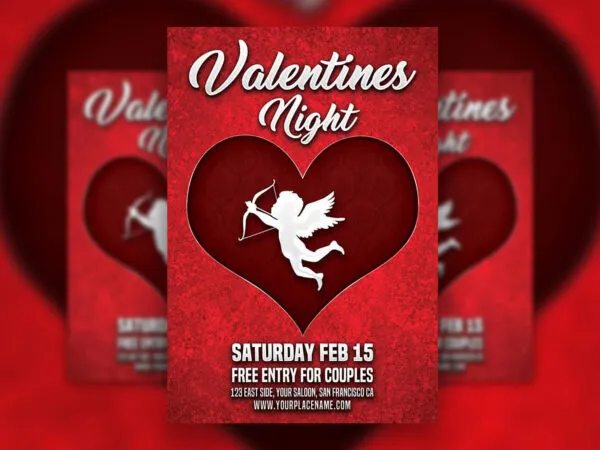 Valentines Night Flyer Template with a Heart and Cupid Angel 1