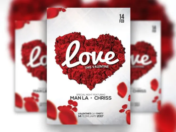 Valentines Themed Flyer Template Featuring Rose Petals in the Background 1