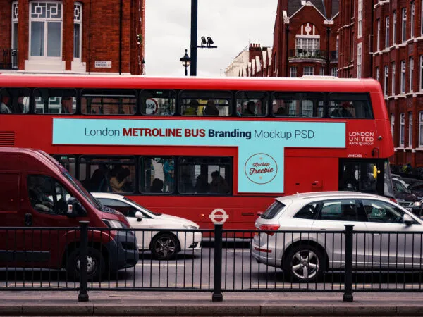 Vehicle Bus in London Street Mockup 1