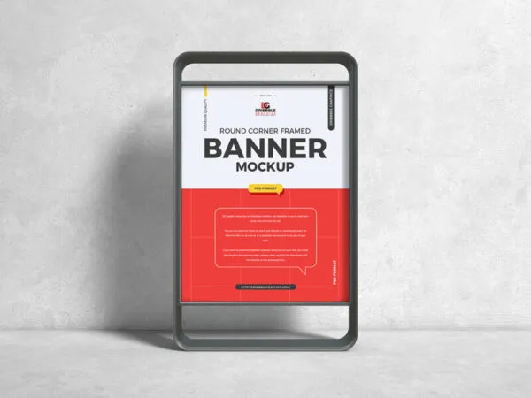 Vertical Advertisement Banner Stand in the Front View Mockup 1