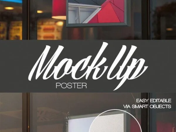 Vertical Billboard Mockup Behind a Glass Window 1