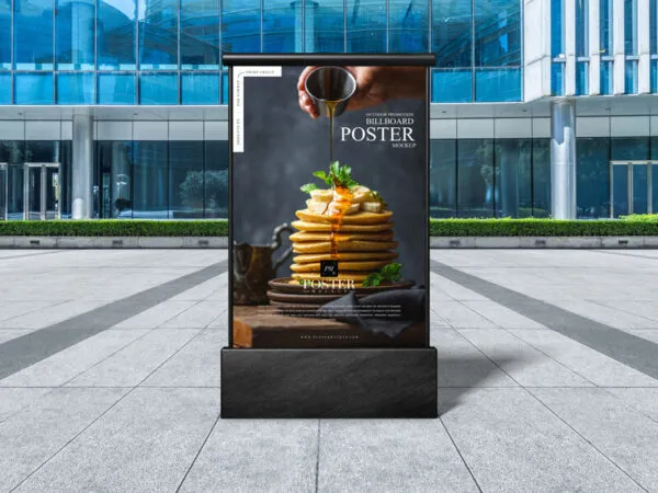 Vertical Billboard Poster Mockup in Black Frame Stand 1