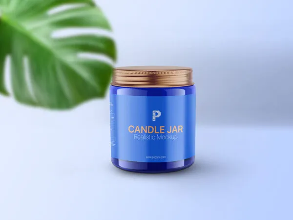Vertical Candle Jar and Lid Mockup with a Large Leaf 1