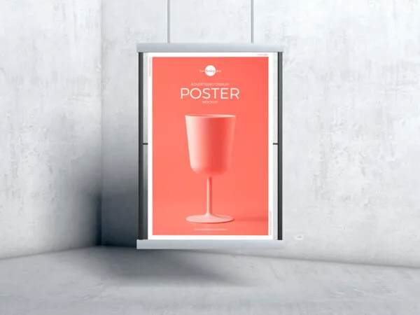 Vertical Hanging Advertising Banner Mockup in the Front View 1