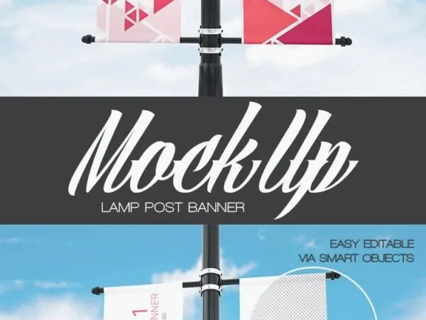 Vertical Lamp Post Banner Mockup 1