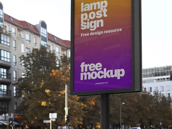 Vertical Lightbox Signboard on the Sidewalk at 34 Angle View Mockup 1