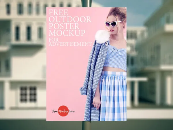 Vertical Outdoor Advertisement Poster in the Front View Mockup 1