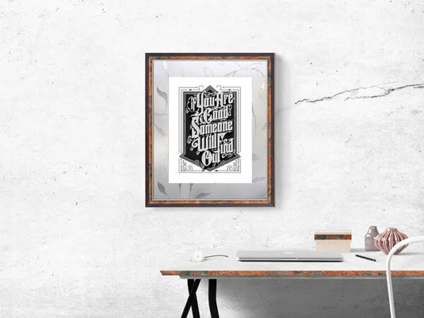 Vertical Photo Frame Hung on the Wall in Front View Mockup 1