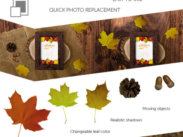 Vertical Photo Frame Mockup Featuring Autumn Leaves in Top View 1