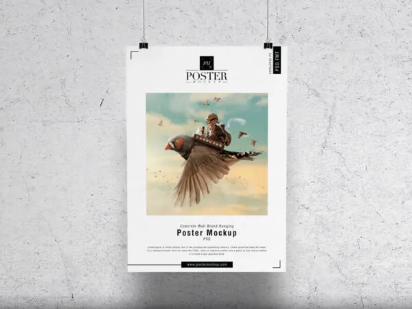 Vertical Poster Hanging From Two Ropes Mockup with Concrete Environment 1