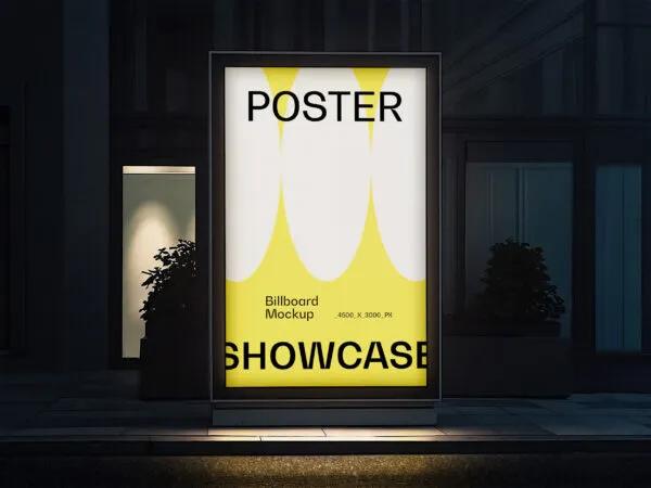 Vertical Poster Lightbox Mockup at Night 1
