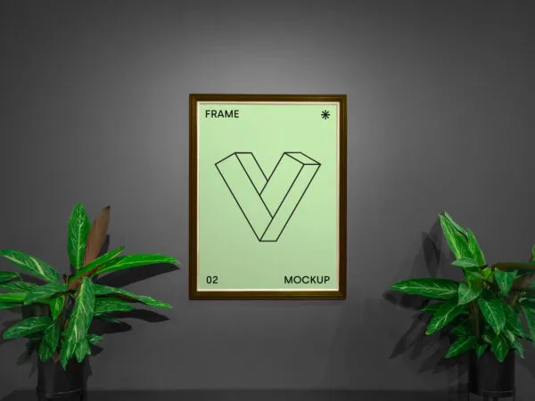Vertical Poster with Plants Mockup Hanged on Wall 1