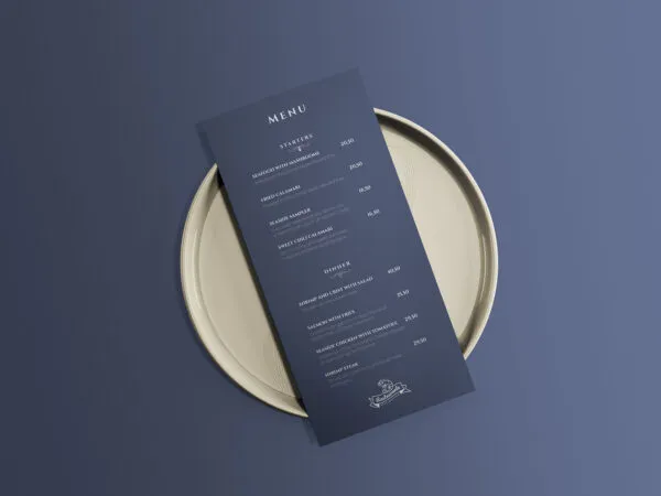Vertical Restaurant Menu Mockup on an Eating Dish 1