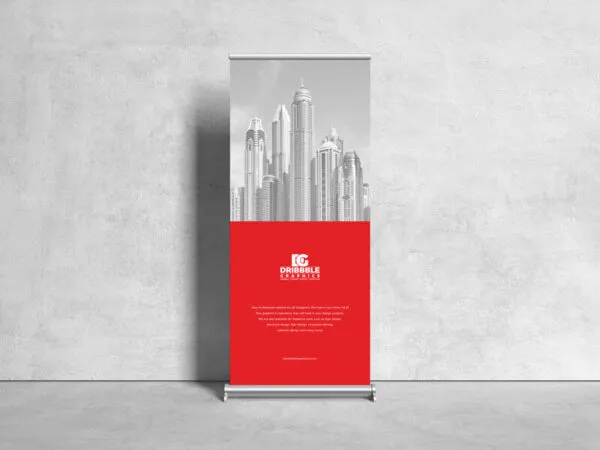 Vertical Roll Up Banner Stand in the Front View Mockup 1