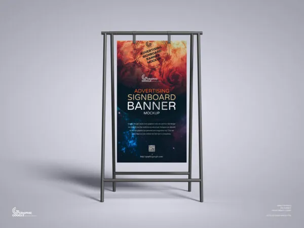 Vertical Signboard Banner Mockup on a Metal Stand 1