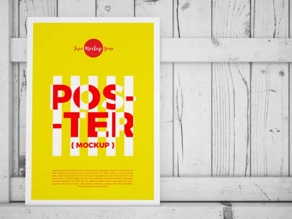 Vertical Standing Poster on Wood Mockup 1