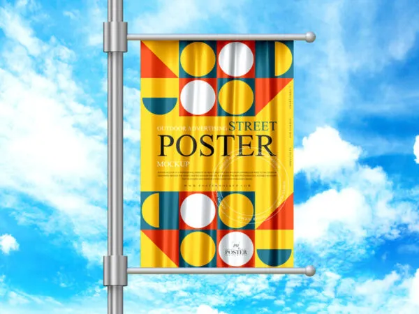 Vertical Street Poster Mockup Fixing with Flagpole 1