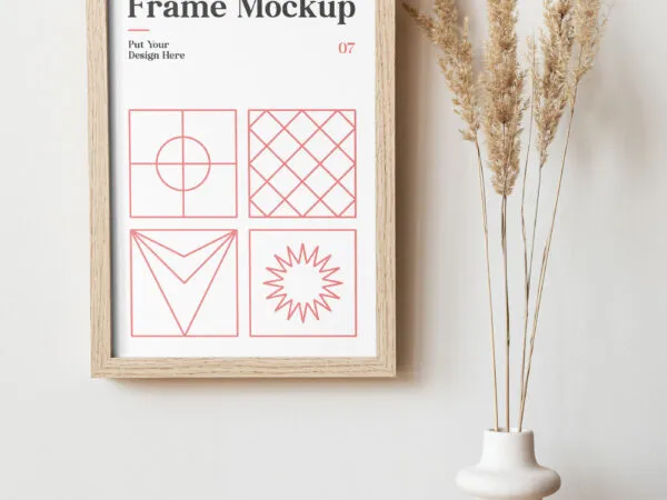 Vertical Wooden Wall Frame in the Front View Mockup 1